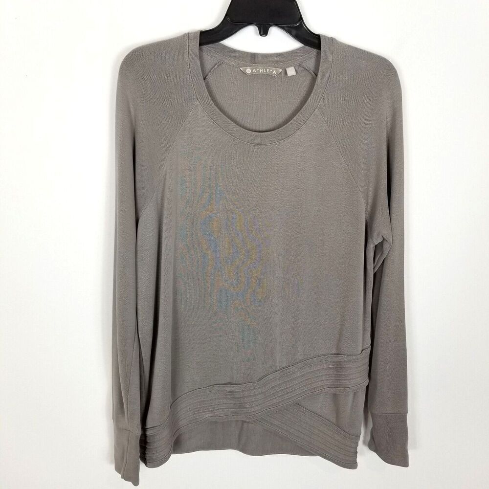Athleta Women Serenity Criss Cross Sweatshirt Size M Gray Pullover Soft Athletic